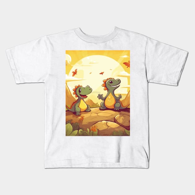 Adorable Cartoon Dinosaurs - Prehistoric Cuteness Unleashed Kids T-Shirt by SzlagRPG